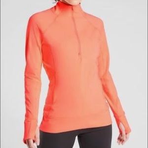 Athleta Whittier Peak Half Zip Pullover Neon Coral Volt